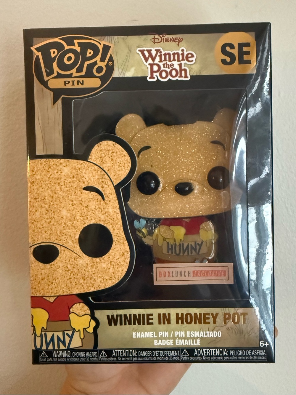 Disney Funko Pop Pin Winnie In Honey Pot BoxLunch Exclusive SE Glitter